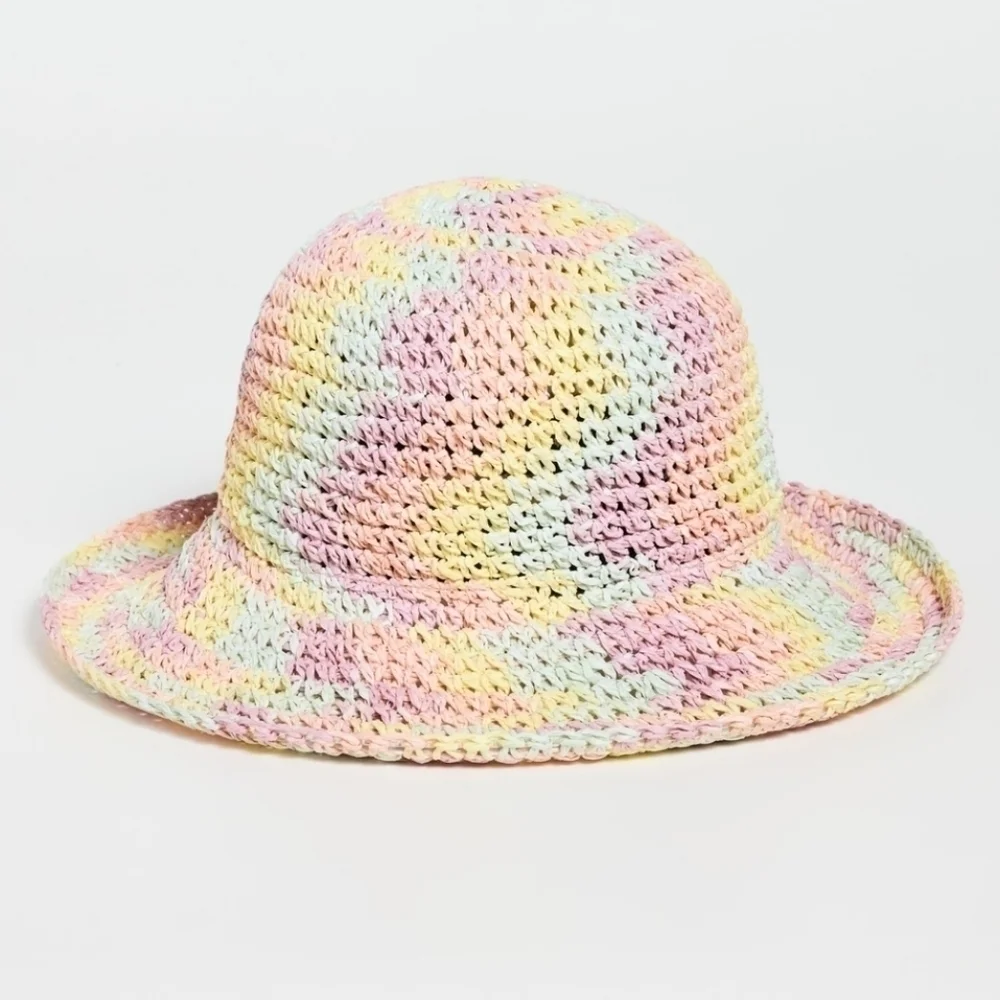 New Lele Sadoughi Raffia Rainbow Pastel Playa Bucket Hat